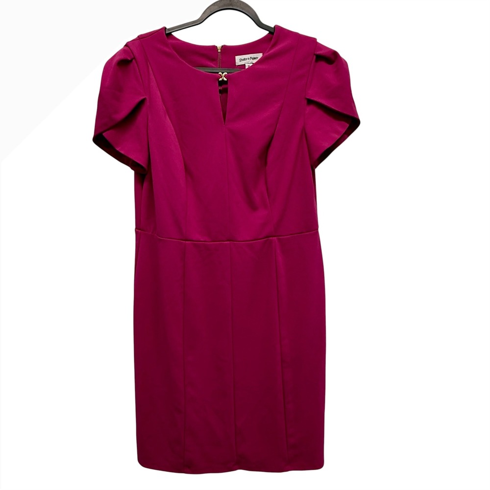 Shelby & Palmer Magenta Pink Keyhole Sheath Dress Size 16 Short Sleeve Crepe